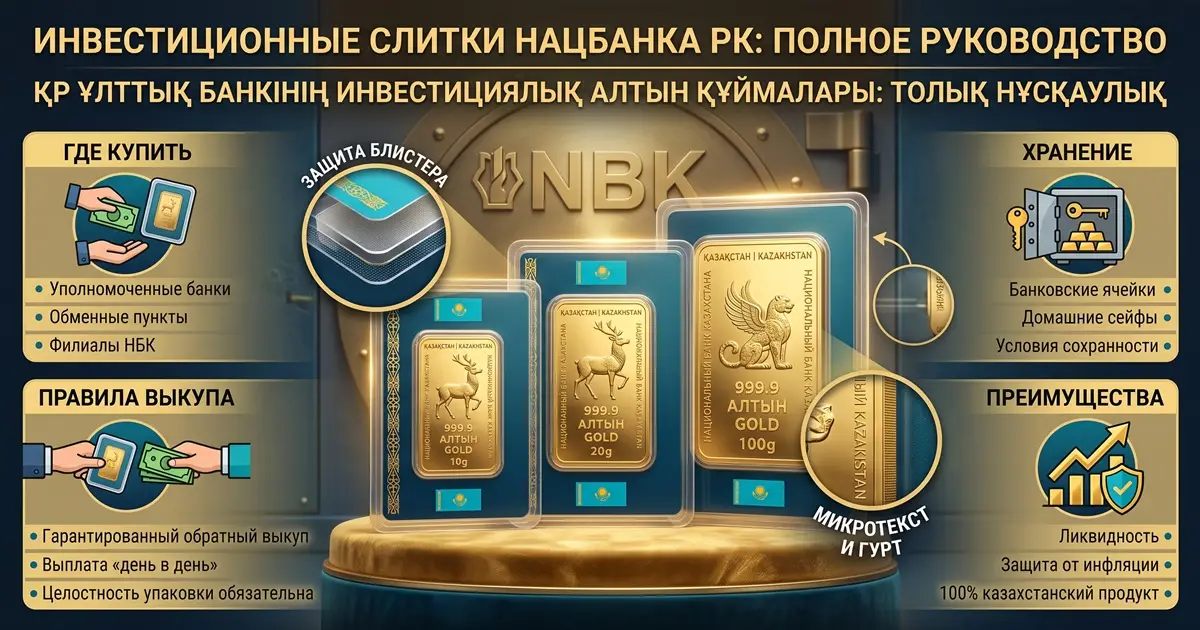 Инвестиционные слитки Нацбанка РК: где купить, правила выкупа, хранение и защита блистера