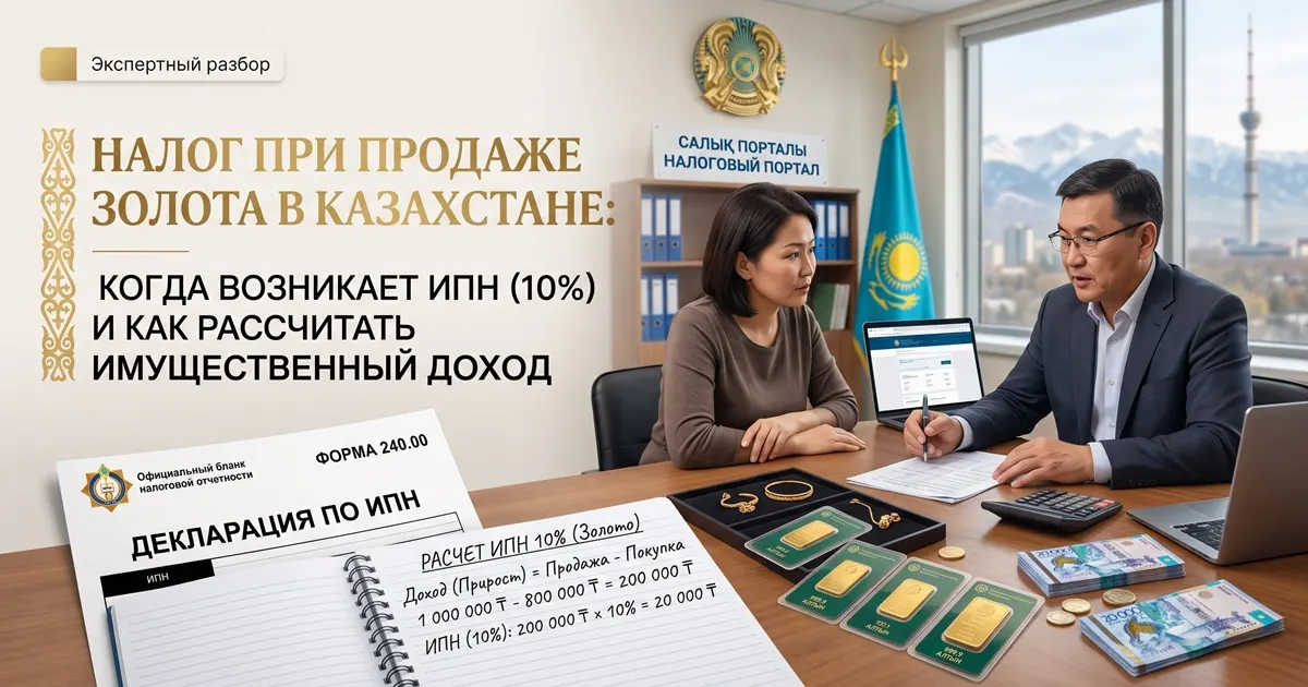 Налог при продаже золота в Казахстане: когда возникают обязательства по ИПН (10%) и как правильно рассчитать имущественный доход
