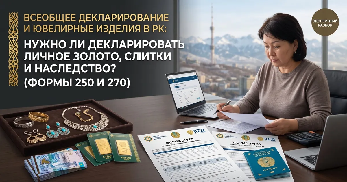Всеобщее декларирование (формы 250 и 270) и ювелирные изделия: нужно ли декларировать личное золото, слитки и наследство в РК
